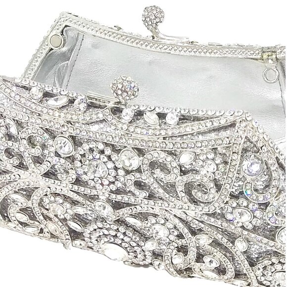 Swarovski Crystal Clutch, Bridal Clutch, Silver Minaudiere - Picture 6 of 6